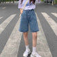 Five Points Denim Shorts Women's Summer High Waist Loose Wide Leg Pants