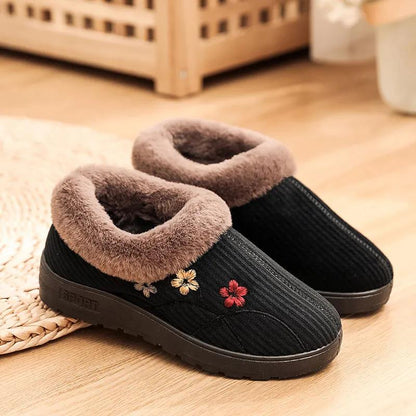 Women's Winter Indoor Velvet Embroidered Bag Heel Warm Indoor Household Cotton Shoes