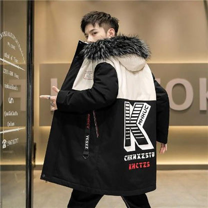 Winter Fashion Trend Cold-proof Cotton Coat Men's Mid-length Plus Velvet Padded Parker