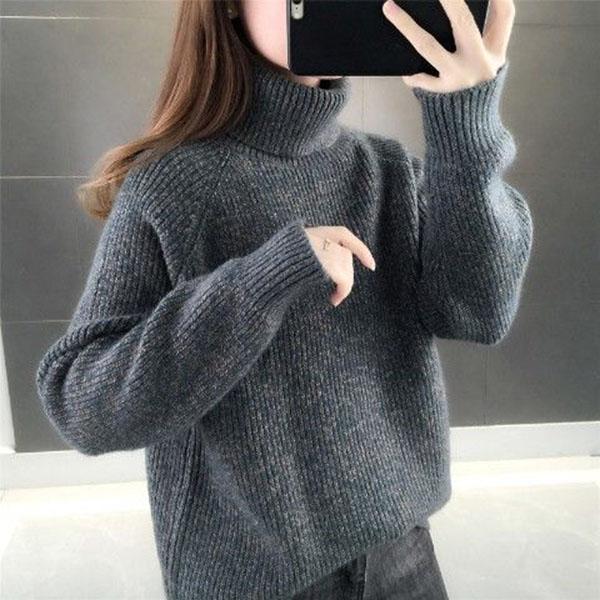 Turtleneck Sweater Women Wear Thick Black Knitted Bottoming Shirt In Autumn and Winter, Casual and Loose Outer Wear