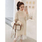 Pofulove 6 Colors Women Chic Pullover Sweater Dress  Half-Turtleneck Lace Knitted Long Skirt