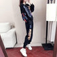 2PCS Women's Spring and Summer Sports Suit Casual Loose Long Sleeve Sweater + Loose Pants Two Pieces Ladies Personality Slimming Print Fitness Suit