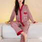 Women's Spring Autumn Red Pajamas Set Silk Long-sleeved V-neck Shirt Pants Two-piece Set Out Wear Large Size Loose Thin Homewear Luxurious Nightgowns