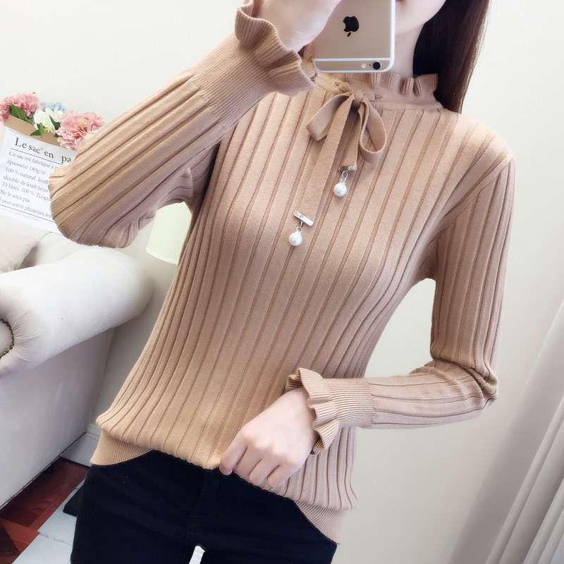 Pofulove Sweater Women's Pullover Outer Wear Short Slim Warm High Collar Thick Knit Bottoming Shirt