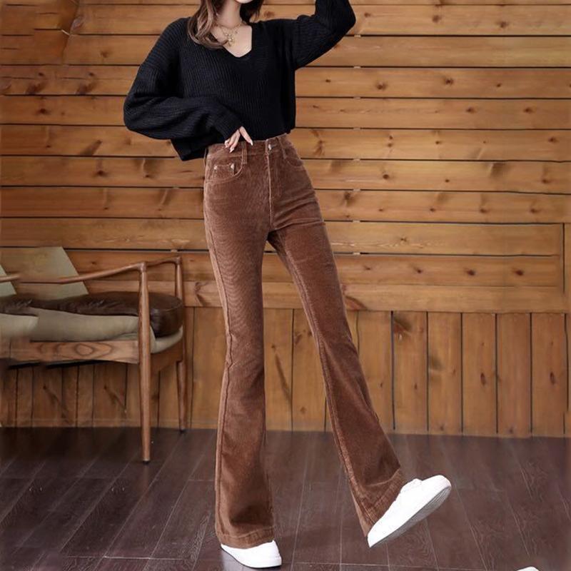 Spring-autumn-winter Corduroy Wide-leg Pants Flared Pants Women's High-waist Slimming Slim Corduroy Trousers