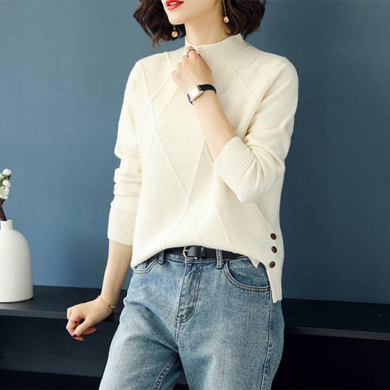 Pofulove Women's Short Turtleneck Solid Color Sweater Winter New Loose Fashion Sweater Women