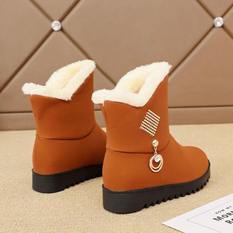 Snow Boots Women's Autumn and Winter Plus Velvet Thickened Warm Leather Surface Non-slip Waterproof Mid-tube Boots Ankle Boots