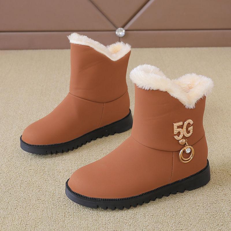 Women's Boots 2021 Winter Plush Nubuck Leather Sleeve Fashion Wedge Heel Faux Plush Warm Comfortable