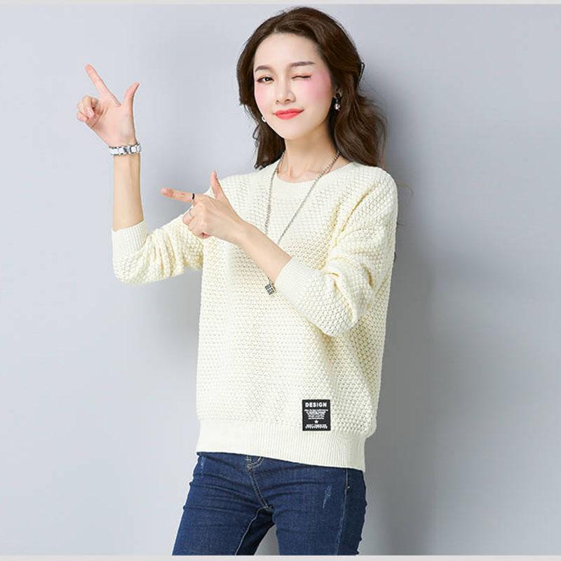 Spring and Autumn Round Neck Knit Bottoming Shirt Pullover Short Loose Top Fashion All-match Female Sweater