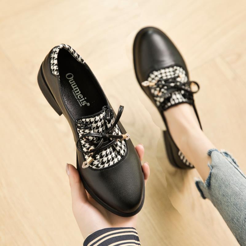 Ladies Style Gentle Shoes Women Spring All-match Women's Shoes Retro Single Shoes Mid-heel Small Leather Shoes