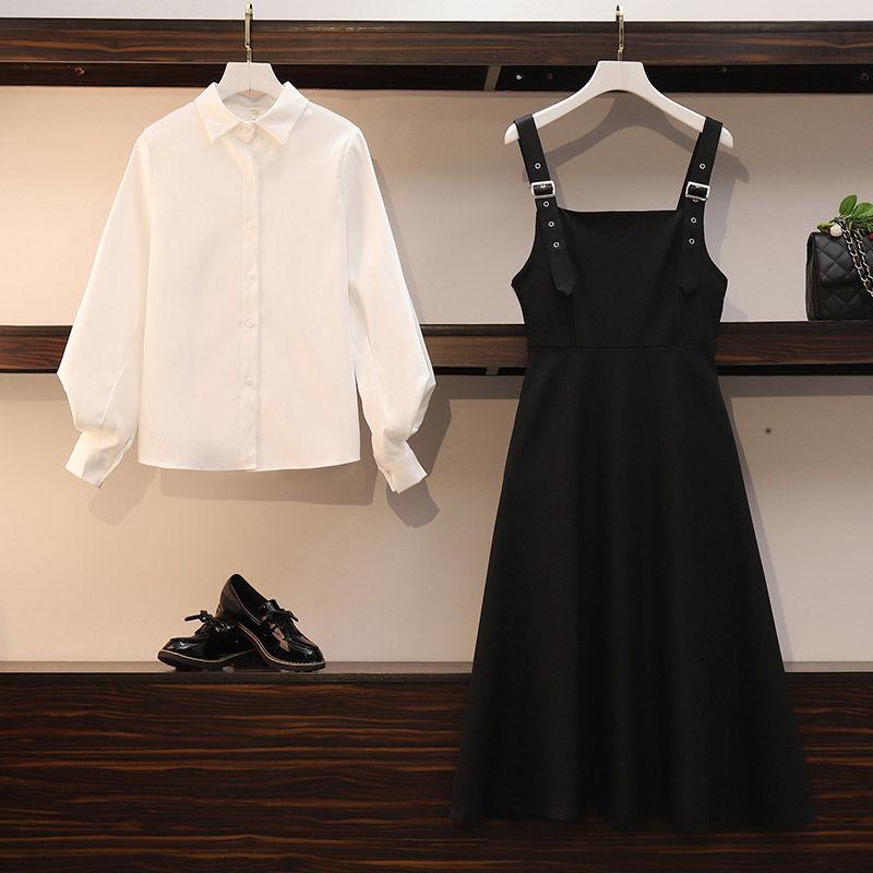 Two-piece Single/large Size Women's Spring  Autumn Suit Women's Fashion Shirt Covering Belly Slimming Dress Women