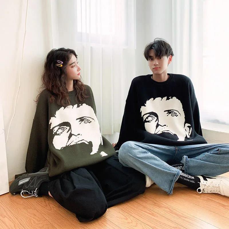 Lazy Hong Kong Style Sweater Men's Autumn and Winter Thickening Tide Brand Ins Loose Wild Sweater Korean Version of The Trend of Personalized Sweaters