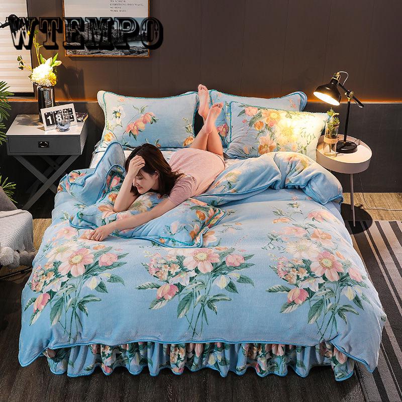 Winter Fleece Bedding Set Duvet Cover Flannel Fleece Flat Sheet 4pcs Caroset Bed Linens Warm