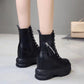 Woman Leather Ankle Boots  Platform Boots Women Wedge Shoes Autumn Winter  Round Toe Lace-up  Inside Raised Martin Boots Ladies Shoes