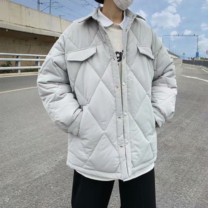 Workwear Cotton Men's Tide Brand Solid Color Stand-up Collar Cotton Jacket Diamond Lattice Warm Jacket Cotton Jacket Men