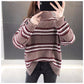 Pofulove Women stripe Turtleneck sweater pullover winter pleuche sweater Knit Long Sleeve jumper