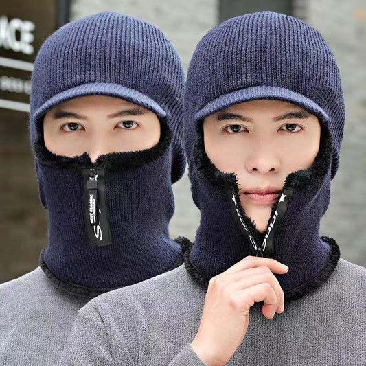 Zipper Men's Hat Warm In Autumn and Winter Thick Woolen Hat Winter Windproof Cycling Youth Plus Velvet Cap