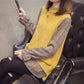 Spring and Autumn Stitching Flared Sleeve Top Loose Plaid Pullover Sweater Fashion Casual Sweater Women
