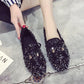 WTEMPO Spring  Flat Bottom Student Sequin Loafers One Pedal Loafers Female Flat Bottom Shoes