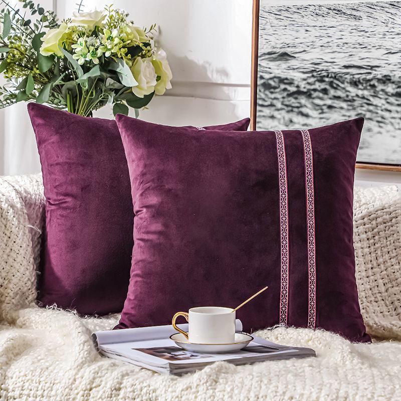 High-end Pillow Velvet Cushion Living Room Sofa Backrest Office Bedside Chinese Large Cushion Lace Hug Pillowcase
