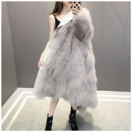Korean Version of Thick Raccoon Fur Women's Coat Autumn and Winter Fashion Look Thin Woven Jacket