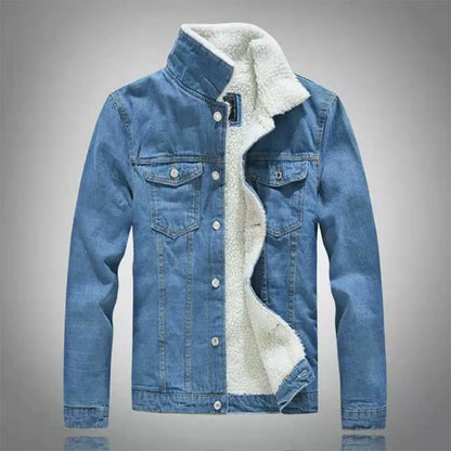 Men's Winter Lamb Velvet Denim Jacket Plus Velvet Padded Jacket Korean Style Slim Fashion Youth Top