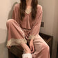 Women's Spring Autumn Lace Long-sleeved Pajamas Suit Winter Velvet Sexy Pyjamas Loose Comfortable Skin-friendly Homewear Breathable Sleeping Suit