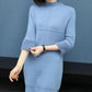 Autumn and Winter Plus Velvet Thick Sweater Mid-length Half High Neck Fashion Sweater Skirt Warm Solid Color Female Base Dress