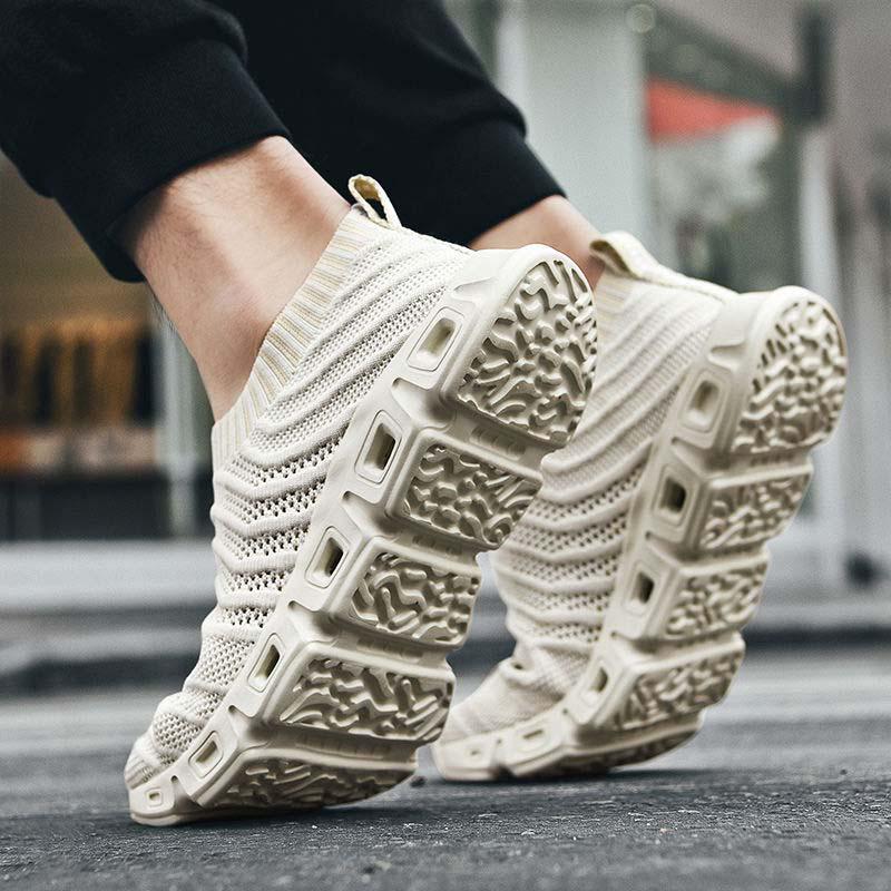 Plus Size 39-48 Summer Men Knitting Sneakers Comfortable Running Basketball Shoes Students Breathable Shockproof Non-slip Shoes