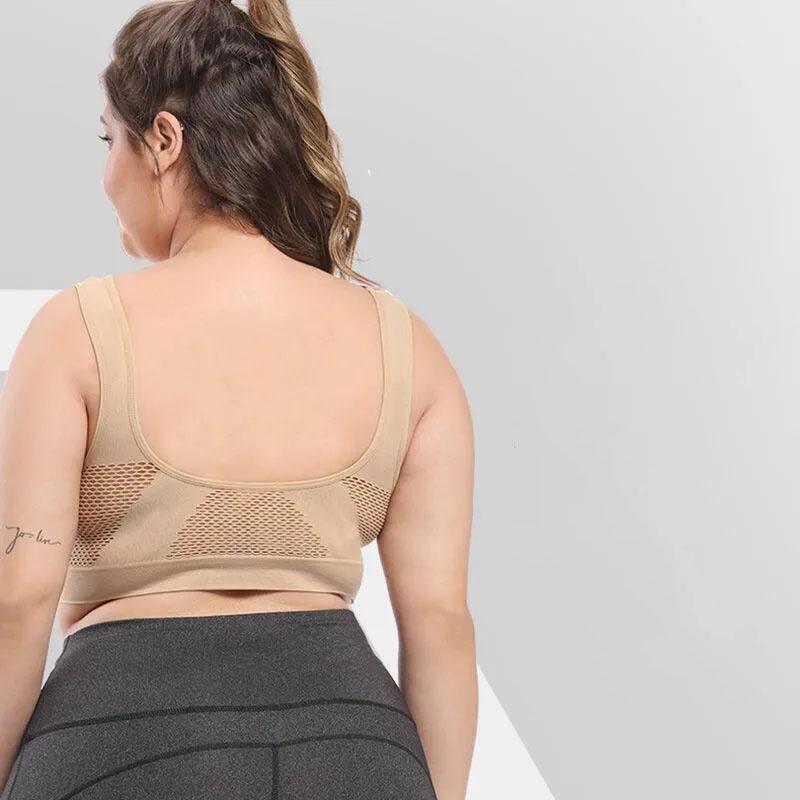 Women's Plus Size Seamless Bra with Pads Solid Color Breathable Bra Hollow Out Sports Yoga No Wire Gathering Vest Bra
