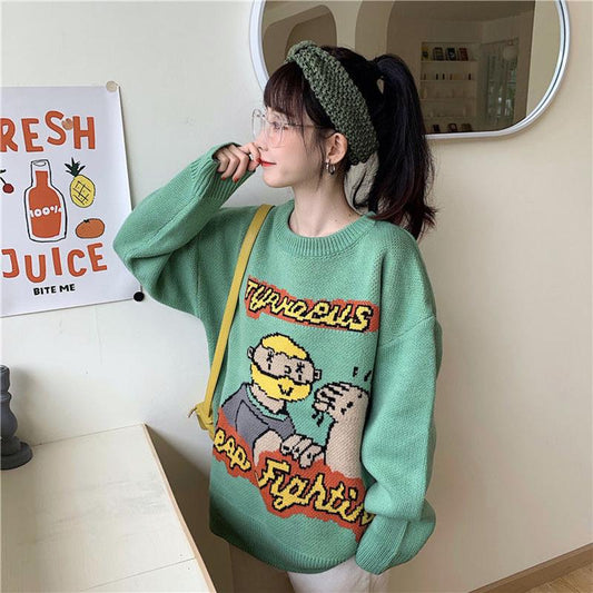 Autumn Winter  Women Fashion Sweater Casual Knitting Sweater Round Neck Pullovers Loose Casual Long Sleeve Sweater