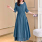Women Dress Leisure Dress Women Ladies Fashion O-Neck Long Sleeve Loose Leisure Long Dress