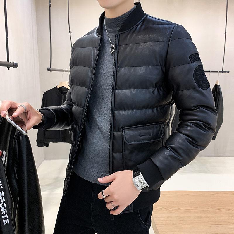 Winter Leather Coat Men's Jacket Korean Style Trend Stand-up Collar Leather Coat Loose Large Size Cotton Coat