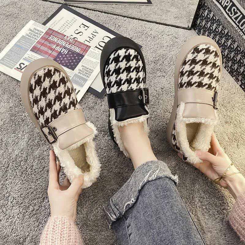 Women's Winter Warm Plus Velvet Padded Cotton Shoes Casual Flat All-match Flat Shoes
