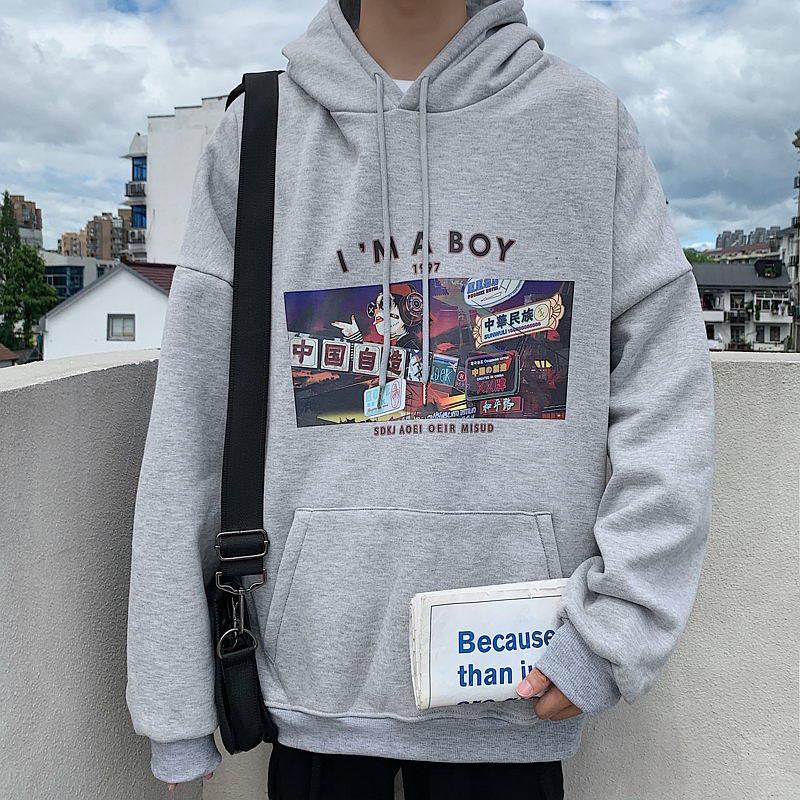 Winter Men's Hoodie Cashmere Padded Sweater Fashion Printing Fleece Plus Size Hoodie