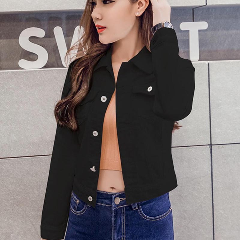 Women Lapel Solid Casual Denim Buttons Blazer Jeans Jacket Cardigan