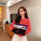 Pofulove Autumn and Winter Thick Cherry Long-sleeved Round Neck Sweater Loose Sweater Large Size