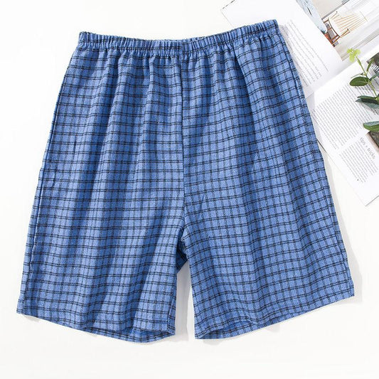 Summer Men's Home Furnishing Pajama Pants Plaid Pants Loose Large Size Five-point Pants Beach Pants