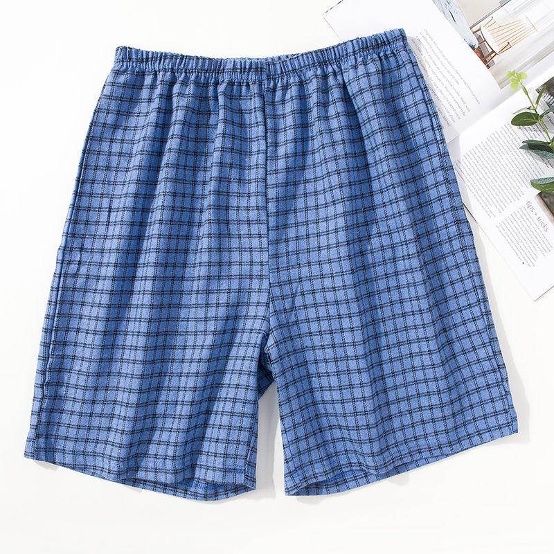 Summer Men's Home Furnishing Pajama Pants Plaid Pants Loose Large Size Five-point Pants Beach Pants