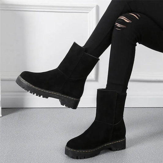 Women's Korean Autumn and Winter Models Plus Velvet Warm Cotton Shoes Flat Non-slip Short Boots