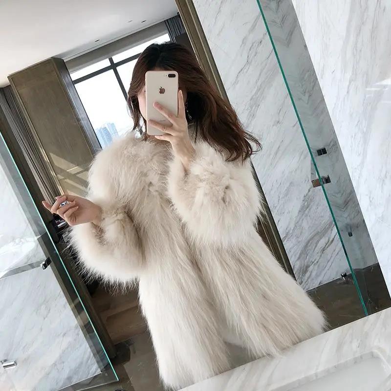 Winter Raccoon Fur Braided Fur Women's Jacket Thickened Faux Fur Hooded Jacket Fashion Korean Version of Fur Plush Coat