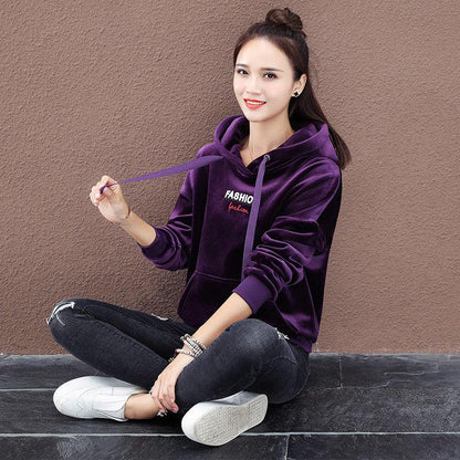 Long-sleeved warmth Hoodie autumn and winter sweatshirt cotton women's sweatshirt wild large size