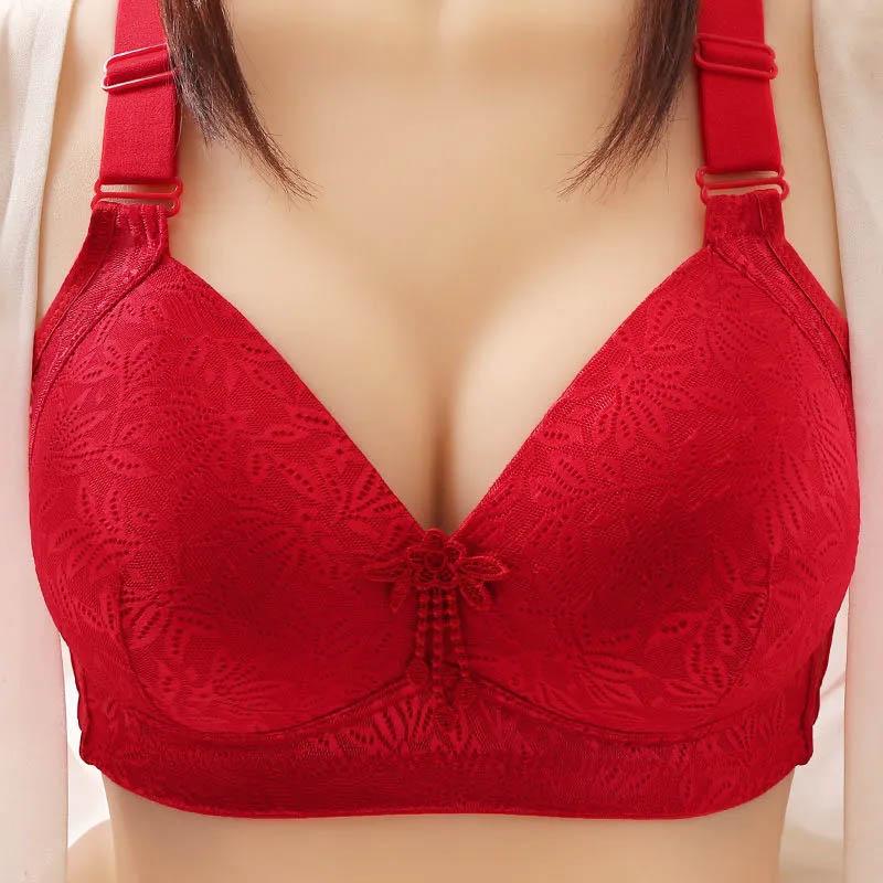 Plus Size No Rims Anti-sagging Anti-shock Anti-shock Sexy Comfortable Anti-glare Sweat-absorbing Breathable Fashionable Jacquard Bra