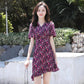 Women's Summer Floral Dress V-neck Slim Ruffled Mid-length Skirt