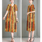 Loose Plus Size XL-XXXXXL Cotton Short-sleeved A-line V-neck Ruffle Dress Summer Printing Calf-length Skirt