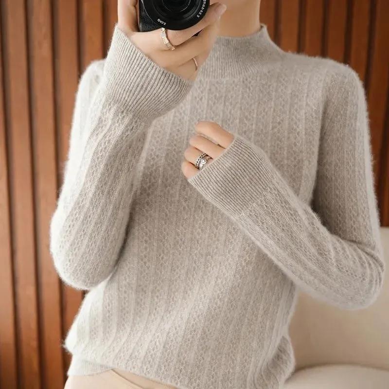 Sweater Women's Half Turtleneck Pullover Knitwear Korean Style Loose Pullover Pure Color Trending Sweater Autumn and Winter Top