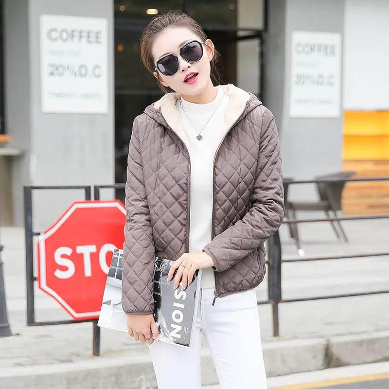 Winter Cotton-padded Jacket Women's Short Light Thin Padded Jacket Plus Cashmere Casual Cotton-padded Jacket Women's Lamb-like Wool Coat
