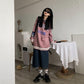 Autumn Winter Letter Stitching Round Neck Sweater Stitching Loose Fashion Casual All-match Knitted Outer Top