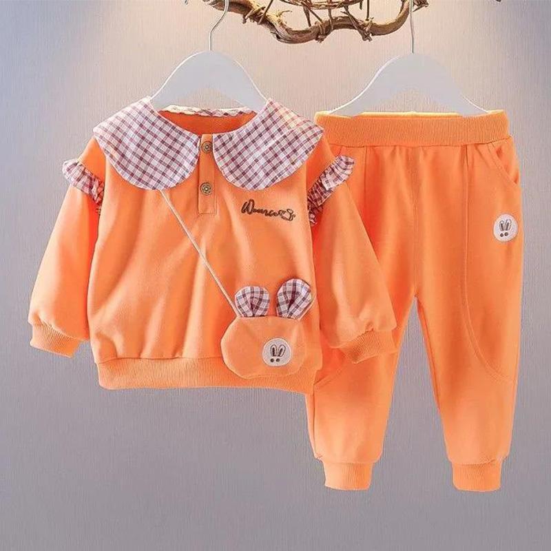 Set of Girls Spring and Autumn Sweater Sports Little Girl Autumn Two Sets