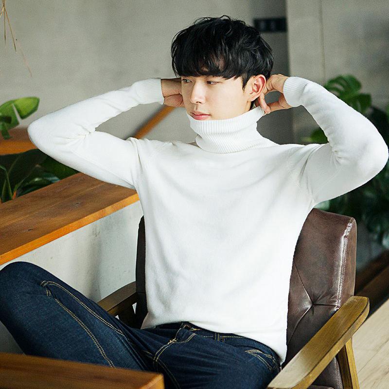 Men's Sweater Clothes Autumn and Winter Sweater Thin Section High Round Collar Plush Shirt